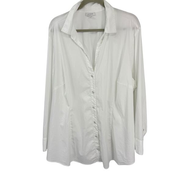 J Jill Plus 4X White Shirt Collection Long Sleeve V Neck Button Up Tunic Classic - Picture 9 of 9